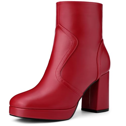 Perphy Damen Stiefeletten mit quadratischem Zehenbereich, Plateauabsatz, klobige Absätze, Rot/Ausflug, einfarbig (Getaway Solids), 36 EU von Perphy
