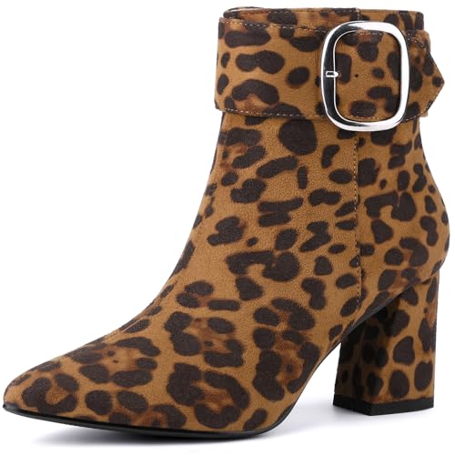 Perphy Damen Stiefeletten mit quadratischer Schnalle, klobiger Absatz, spitzer Zehenbereich, Leopard, 38.5 EU Perphy Damen Stiefeletten mit quadratischer Schnalle, klobiger Absatz, spitzer Zehenbereich, Leopard, 38.5 EU von Perphy