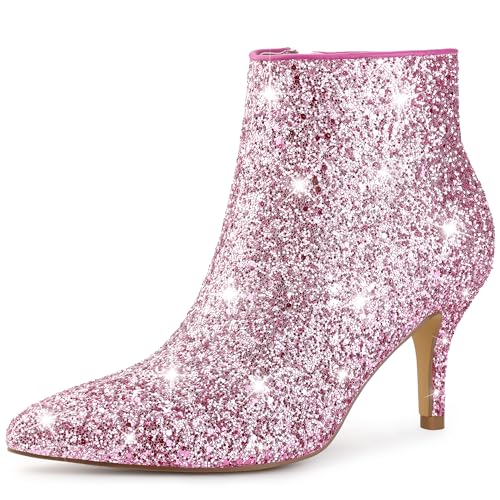 Perphy Glitzernde Pailletten-Stiefeletten mit spitzer Zehenpartie und Stiletto-Absatz für Damen Rosa 37.5 von Perphy