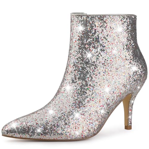 Perphy Glitzernde Pailletten-Stiefeletten mit spitzer Zehenpartie und Stiletto-Absatz für Damen Silber 41 von Perphy