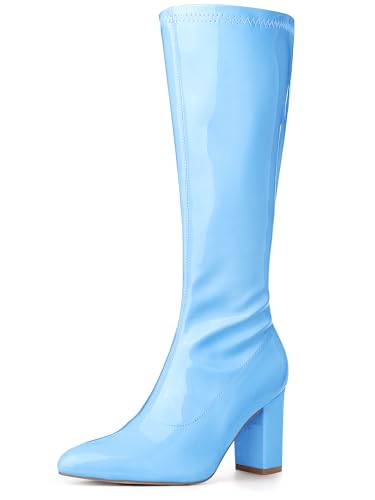 Perphy Go Go Boot Kniehohe Stiefel aus Lackleder mit klobigem Absatz für Damen Himmelblau 41 Perphy Go Go Boot Kniehohe Stiefel aus Lackleder mit klobigem Absatz für Damen Himmelblau 41 von Perphy