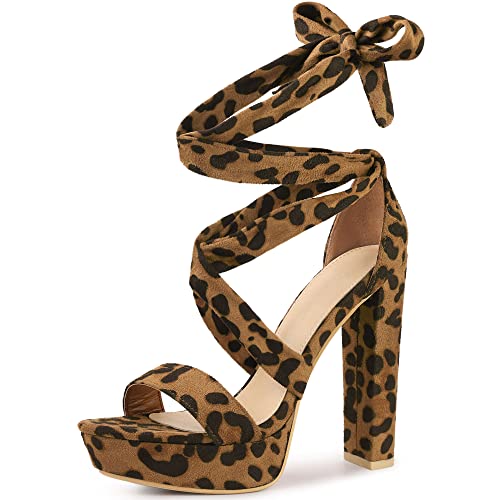 Perphy High Heel Plateau Schnürschuhe Chunky Heels Sandalen für Damen, Leopard, 38 EU von Perphy