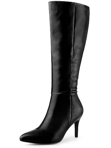 Perphy High Heels Spitze Zehe Stiletto Heel Kniehohe Stiefel für Frauen, Schwarz, 38.5 EU von Perphy