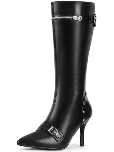 Perphy Kniehohe Stiefel mit spitzem Zehenbereich, Stiletto, hoher Absatz, für Damen, Schwarz, 37.5 EU von Perphy