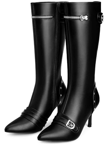 Perphy Kniehohe Stiefel mit spitzem Zehenbereich, Stiletto, hoher Absatz, für Damen, Schwarz, 42 EU von Perphy