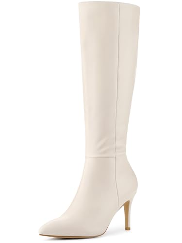Perphy Kniehohe Stiefel mit spitzer Zehenpartie und seitlichem Reißverschluss, Stiletto-Absatz für Damen Creme 41 von Perphy