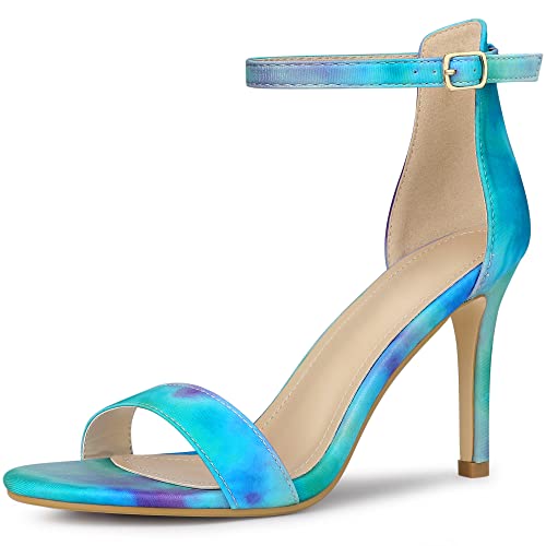 Perphy Knöchelriemen-Tie-Dye-Stiletto-Sandalen für Damen Cyan 38 von Perphy