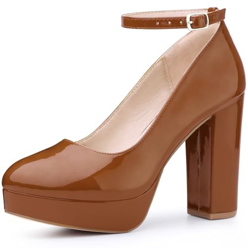 Perphy Mary Jane Pumps mit Knöchelriemen, Plateau-Pumps für Damen, Braun, 39.5 EU Perphy Mary Jane Pumps mit Knöchelriemen, Plateau-Pumps für Damen, Braun, 39.5 EU von Perphy