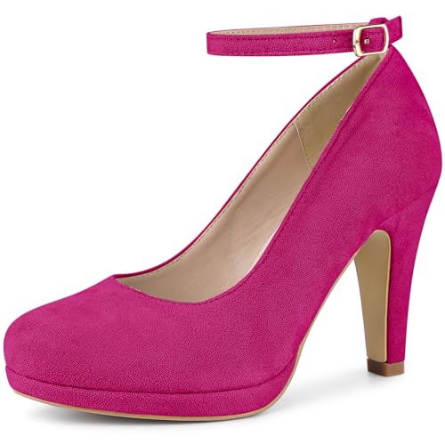 Perphy Mary Jane Pumps mit Knöchelriemen, runder Zehenbereich, Stiletto-Absatz, Pumps für Damen, Knallpink (Hot Pink), 37.5 EU von Perphy