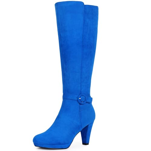 Perphy Niedrige Plateau-Stiefel mit klobigem Absatz, Schnalle, kniehohe Stiefel, Königsblau, 37 EU Perphy Niedrige Plateau-Stiefel mit klobigem Absatz, Schnalle, kniehohe Stiefel, Königsblau, 37 EU von Perphy