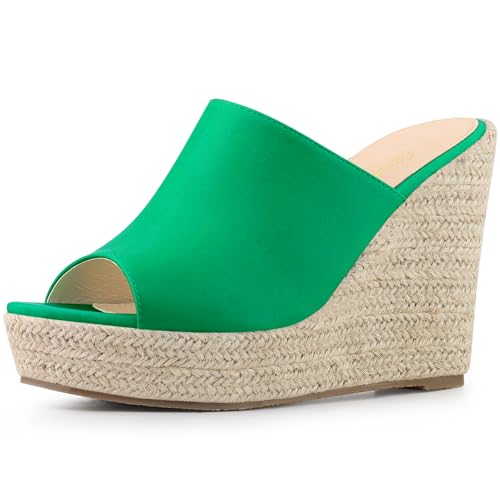 Perphy Offene Zehen-Espadrille-Keilabsatz-Plateau-Sandale für Damen Grün 39 von Perphy