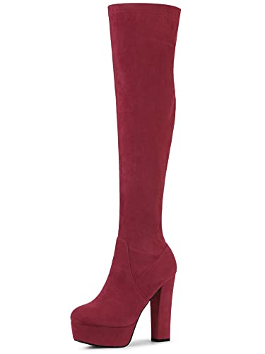 Perphy Overknee-Overknee-Stiefel mit Plateau und Blockabsatz für Damen Burgund 36 von Perphy