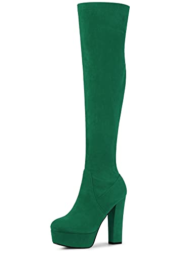 Perphy Overknee-Overknee-Stiefel mit Plateau und Blockabsatz für Damen Grün 40 von Perphy