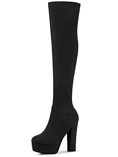 Perphy Overknee-Overknee-Stiefel mit Plateau und Blockabsatz für Damen Schwarz 39 von Perphy