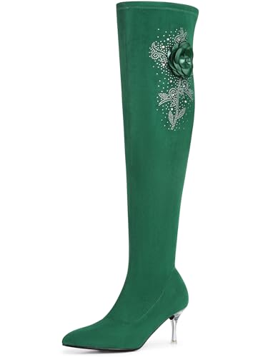 Perphy Overknee-Stiefel für Damen mit Strass-Blume, spitzer Zehenbereich, Stiletto-Absatz, Grün , 39.5 EU Perphy Overknee-Stiefel für Damen mit Strass-Blume, spitzer Zehenbereich, Stiletto-Absatz, Grün , 39.5 EU von Perphy