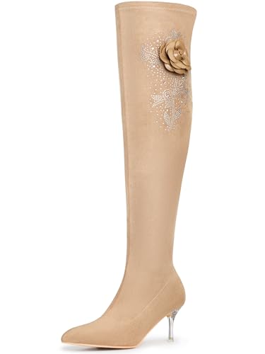 Perphy Overknee-Stiefel für Damen mit Strass-Blume, spitzer Zehenbereich, Stiletto-Absatz, Khaki, 38.5 EU Perphy Overknee-Stiefel für Damen mit Strass-Blume, spitzer Zehenbereich, Stiletto-Absatz, Khaki, 38.5 EU von Perphy