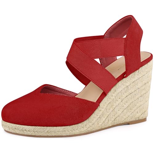 Perphy Plateau-Espadrilles mit Keilabsatz und geschlossener Zehenpartie für Damen rot 41 von Perphy