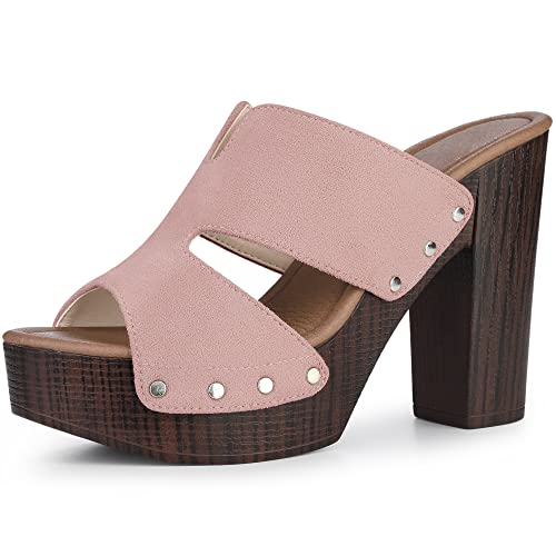 Perphy Plateau Slip on Block High Heels Slides Sandalen für Damen, Dust Pink, 40 EU von Perphy