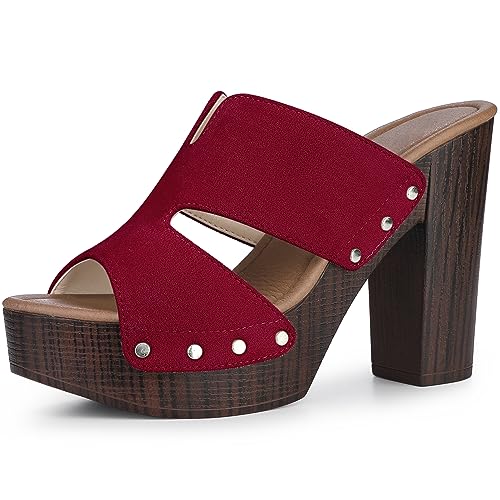 Perphy Plateau Slip on Block High Heels Slides Sandalen für Damen Burgund 37 von Perphy
