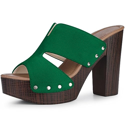 Perphy Plateau Slip on Block High Heels Slides Sandalen für Damen Grün 38 von Perphy