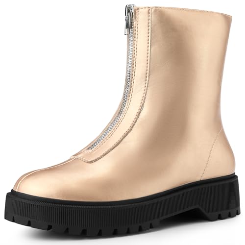 Perphy Plateau-Stiefel mit Blockabsatz und Reißverschluss, elegante Kampfstiefel für Damen, Roségold, 38.5 EU Perphy Plateau-Stiefel mit Blockabsatz und Reißverschluss, elegante Kampfstiefel für Damen, Roségold, 38.5 EU von Perphy