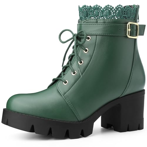 Perphy Plateauabsatz Spitze Stiefel Chunky Heels Combat Boots für Damen, Dunkelgrün, 41 EU Perphy Plateauabsatz Spitze Stiefel Chunky Heels Combat Boots für Damen, Dunkelgrün, 41 EU von Perphy