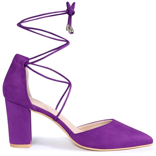 Perphy Pumps mit spitzer Zehenpartie, Schnürung und klobigem Absatz für Damen Lila 39 von Perphy