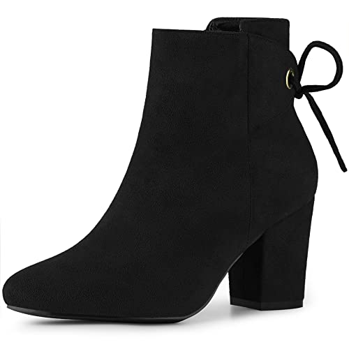 Perphy Runde Zehenpartie Schnürung Chunky High Heels Stiefeletten für Damen, Schwarz, 38 EU von Perphy