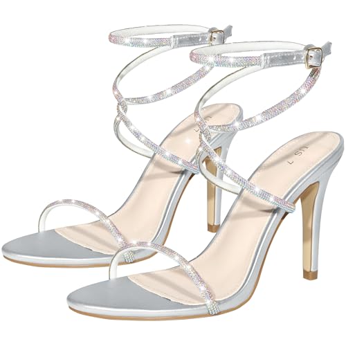 Perphy Sandalen mit überkreuzten Riemchen und Stilettoabsatz für Damen mit Strasssteinen Silber 39 Perphy Sandalen mit überkreuzten Riemchen und Stilettoabsatz für Damen mit Strasssteinen Silber 39 von Perphy