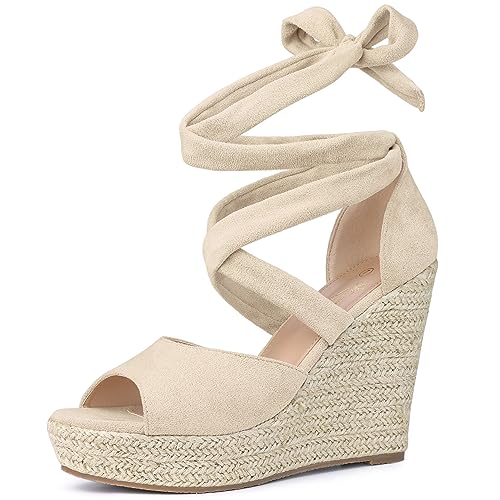 Perphy Schnür-Espadrilles mit Keilabsatz und Sandalen für Damen Beige 38 von Perphy