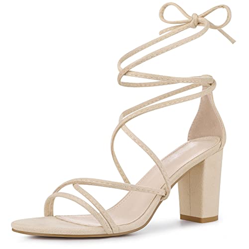 Perphy Schnürsenkel Riemchen Chunky Heel Sandalen für Damen, Beige, 38 EU von Perphy