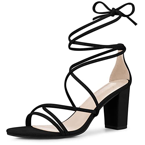 Perphy Schnürsenkel Riemchen Chunky Heel Sandalen für Damen, Schwarz, 37 EU von Perphy