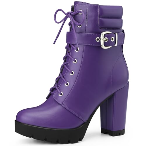 Perphy Schnürstiefeletten mit Plateau-Schnalle, klobiger Absatz für Damen, Violett, 39.5 EU Perphy Schnürstiefeletten mit Plateau-Schnalle, klobiger Absatz für Damen, Violett, 39.5 EU von Perphy