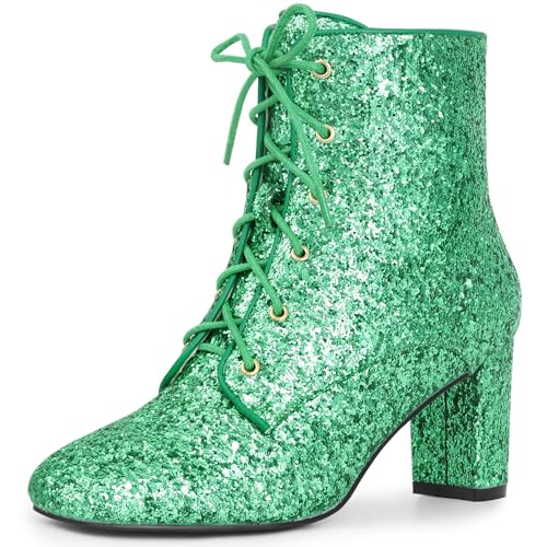 Perphy Schnürstiefeletten mit quadratischem Zehenbereich, glitzernd, Blockabsatz, für Damen, Grün , 36 EU Perphy Schnürstiefeletten mit quadratischem Zehenbereich, glitzernd, Blockabsatz, für Damen, Grün , 36 EU von Perphy