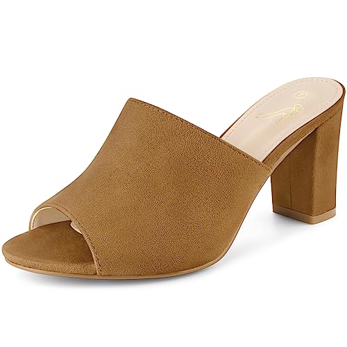 Perphy Slide Heels Pantoletten Slip on Blockabsatz Sandalen für Damen, braun, 38 EU von Perphy