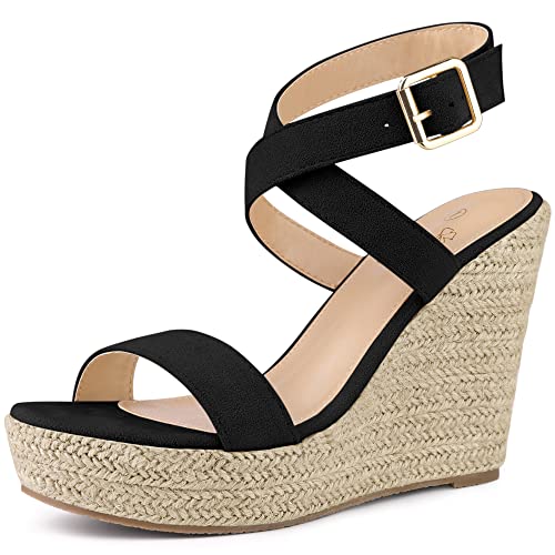 Perphy Slingback Crisscross Espadrille Sandalen mit Keilabsatz für Damen Schwarz 38 von Perphy