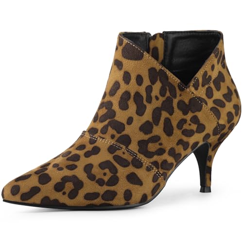 Perphy Spitz zulaufende Kitten-Heels-Stiefeletten für Damen Brauner Leopard 39 von Perphy