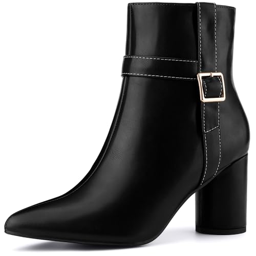 Perphy Spitz zulaufende Schnalle Dekor Blockabsatz Stiefeletten für Damen, Schwarz, 37.5 EU Perphy Spitz zulaufende Schnalle Dekor Blockabsatz Stiefeletten für Damen, Schwarz, 37.5 EU von Perphy