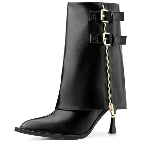 Perphy Spitz zulaufender Zehenbereich, wadenhoch, umklappbare Schnalle, Stiletto-Absatz für Damen, Schwarz, 39.5 EU Perphy Spitz zulaufender Zehenbereich, wadenhoch, umklappbare Schnalle, Stiletto-Absatz für Damen, Schwarz, 39.5 EU von Perphy