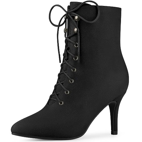 Perphy Spitze Zehen-Reißverschluss-Schnürstiefel mit Stiletto-Absatz für Damen Schwarz 40 von Perphy