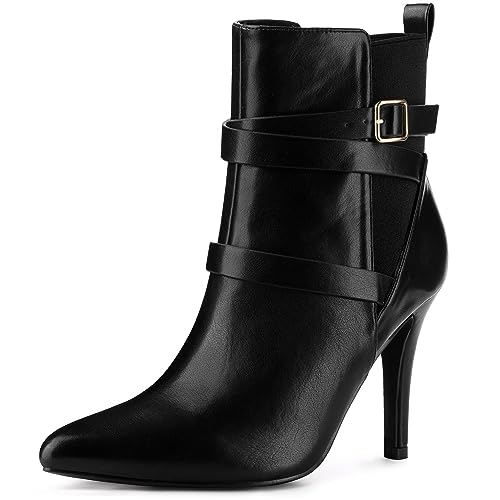 Perphy Spitze Zehen-Stiefeletten mit elastischen Kreuzriemen und Stiletto-Absatz für Damen Schwarz 37.5 von Perphy