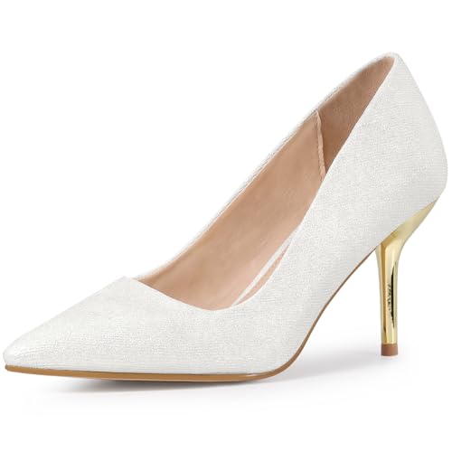 Perphy Spitze Zehen Stilettoabsatz Hochzeit Glitzernde Pumps für Damen Weiß 39 von Perphy