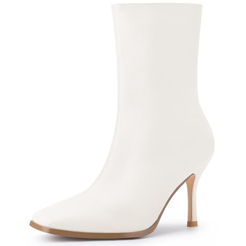 Perphy Stiefelette mit quadratischem Zehenbereich, seitlichem Reißverschluss, Stiletto, hoher Absatz, für Damen, Cream, 37.5 EU von Perphy