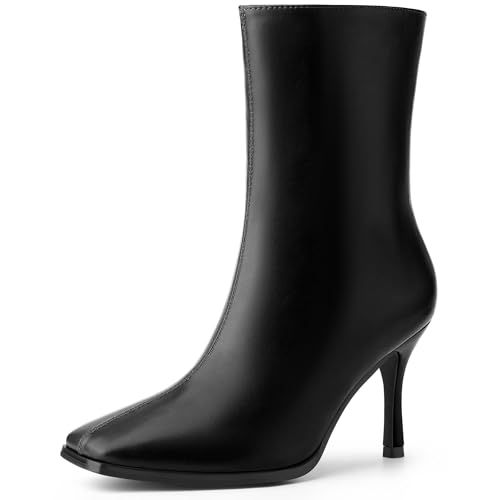 Perphy Stiefelette mit quadratischem Zehenbereich, seitlichem Reißverschluss, Stiletto, hoher Absatz, für Damen, Schwarz, 37.5 EU von Perphy