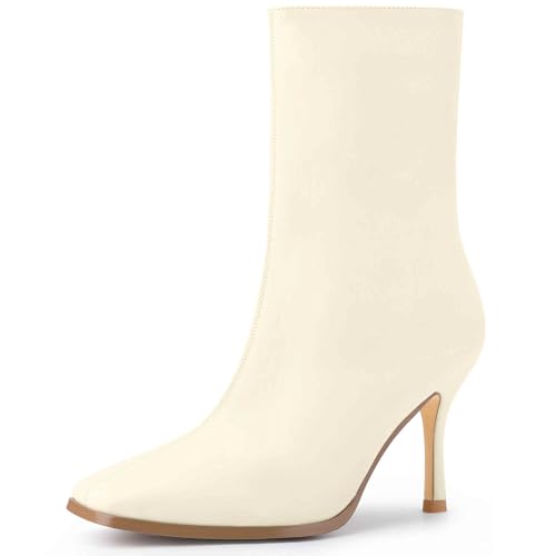 Perphy Stiefeletten mit quadratischer Zehenpartie und seitlichem Reißverschluss im Stiletto-Stil mit hohem Absatz für Damen Creme 41 von Perphy