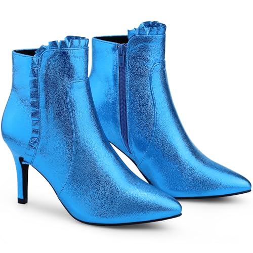 Perphy Stiefelette mit Rüschen, Stiletto-Absatz, metallisch, für Damen, Blau Metallic, 39.5 EU von Perphy