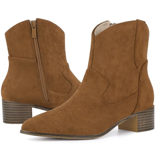 Perphy Western-Stiefeletten mit spitzem Zehenbereich und klobigem Absatz für Damen, Braun, 41 EU von Perphy