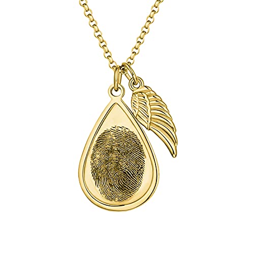 Perrusvrty Personalisierte Teardrop Fingerabdruck Bild Text Gravur Fingerabdruck Halskette für Frauen Männer Foto Halskette(Gold 20) von Perrusvrty