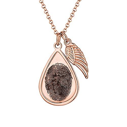 Personalisierte Teardrop Fingerabdruck Bild Text Gravur Fingerabdruck Halskette für Frauen Männer Foto Halskette(Roségold 16) von Perrusvrty