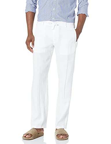 Perry Ellis Herren Freizeithose aus 100% Leinen mit Kordelzug, Normale Passform, leicht 29–54, groß und hoch Lssige Hose, Helles Weiß, 34W / 32L von Perry Ellis